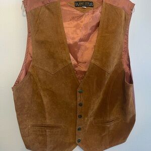 Vintage 80s Dont Stop Brown Suede Leather Snap Front Western Waist Coat Vest XL